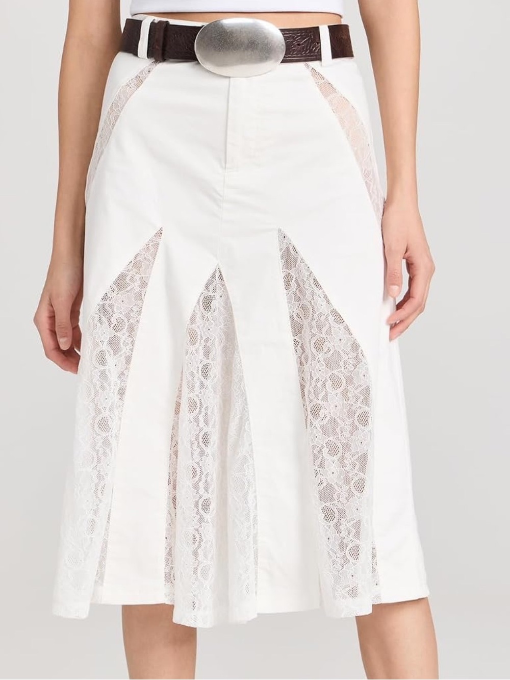 MIAOU Anita White Lace Inset Midi Skirt NWT large
